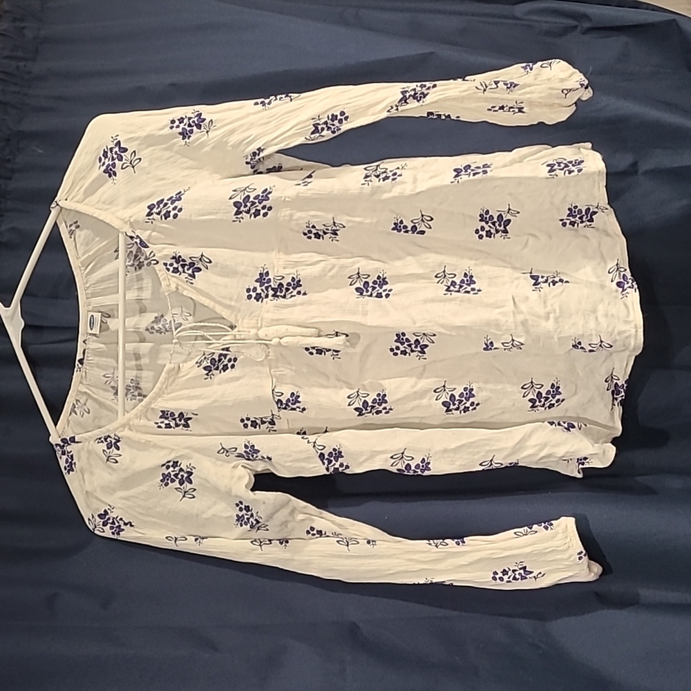 White Floral Blouse, XS